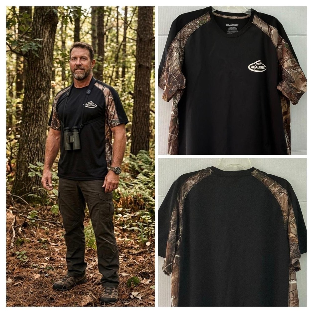 Mens Sz XL Black Camo Performance Team Realtree Mesh T-Shirt Outdoors Gorpcore